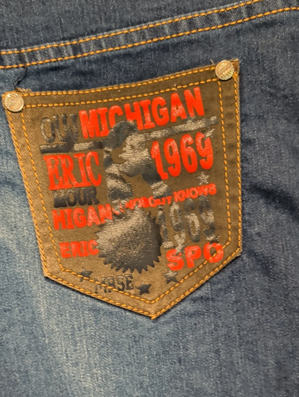 COOGI Dark Blue Denim Jean Shorts with Brown Trim